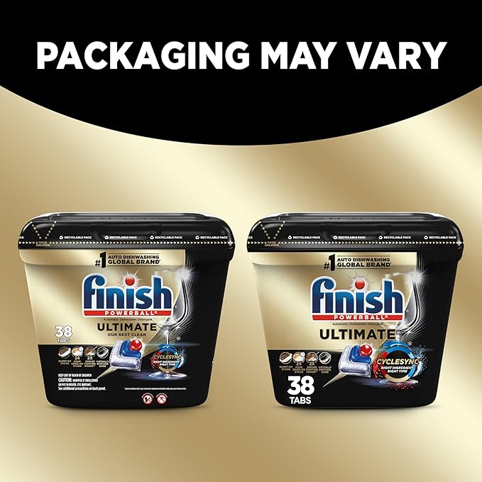 Finish Ultimate Dishwasher Pods, No Pre-Rinse Dishwasher Detergent Soap Removes Burnt-On Stain, with CycleSync Technology, Degreasing & Scrubbing Power, 38 Count