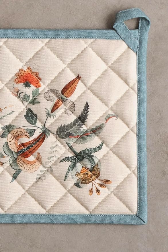 Maison d' Hermine Pot Holders 100% Cotton Heat Resistant Potholders 8" x 8" Hot Pads with Loop BBQ, Cooking, Baking, Grilling, Kitchen, Handling Hot Pans (Pack of 1, Dalida)