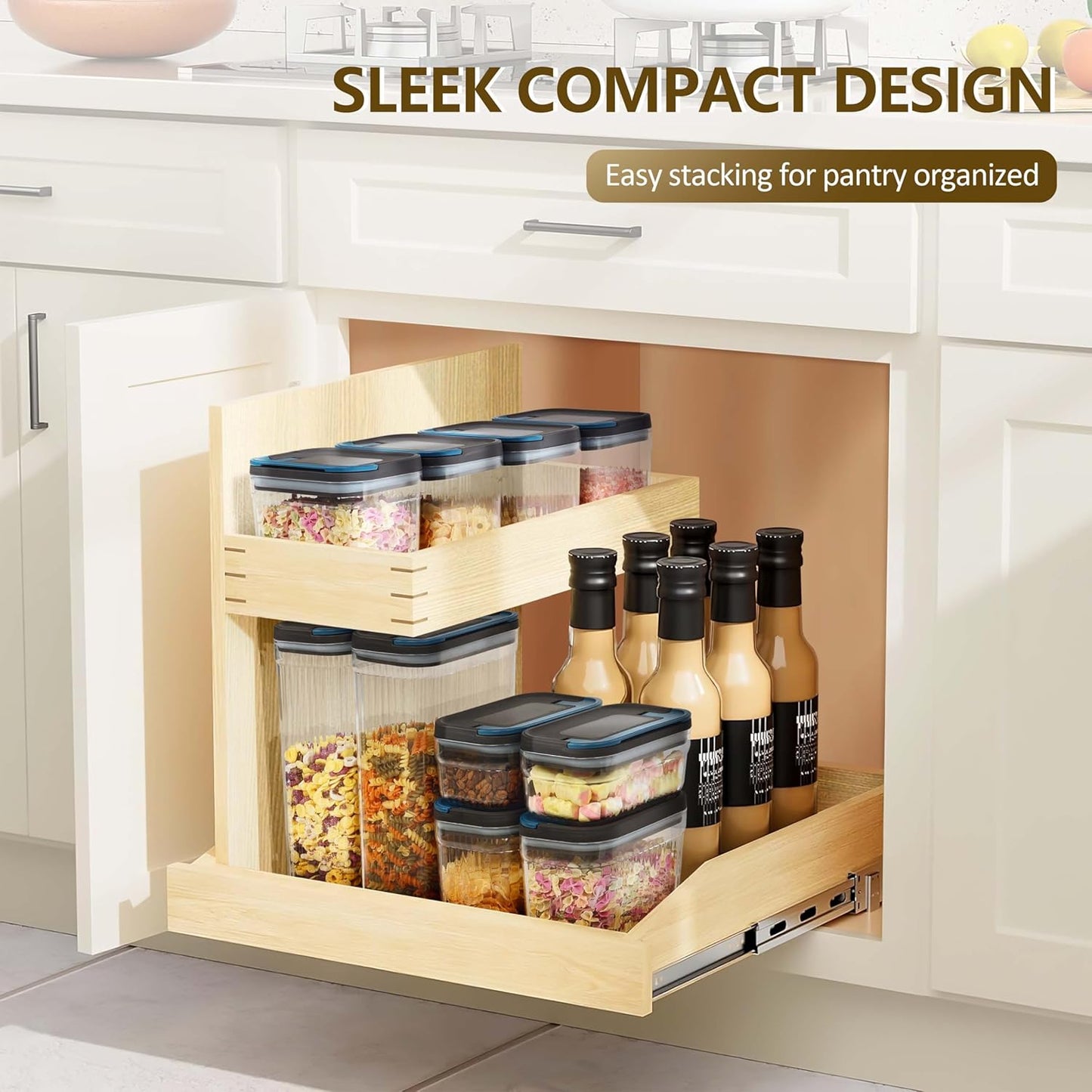 2 PACK Food Storage Containers with Airtight Lids, 112oz Tall Kitchen Food Container, BPA Free, Dry Food Storage for Pasta, Spaghetti, Cereal, Flour Pantry Organization, Navy