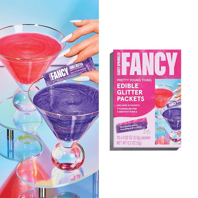 Fancy Sprinkles Pretty Young Thing Edible Glitter Packets Portable & On-The-Go for Sparkling Drinks, Champagne, Cocktails, Wine, Beer, & more. (1 Pack)
