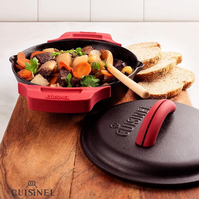 Cuisinel Cast Iron Lid - Fits 8"-Inch / 20.32cm Lodge Skillet, Frying Pans or Braiser + Silicone Handle Holder + Care Guide - Pre-Seasoned Replacement Cover - Indoor/Outdoor, Oven, Open Fire, BBQ Safe