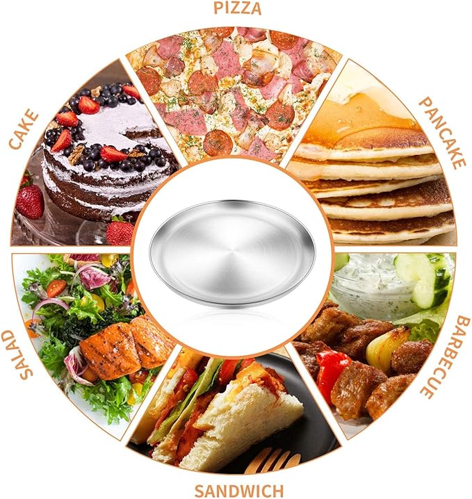 Pizza Pan Set of 3, Stainless Steel Pizza Pie Pan Tray Platter Pizza Tray, Round Pizza Dish Plate For Oven Baking, Healthy Metal Pizza Baking Cooking Pan for Oven - Size of 12 inch