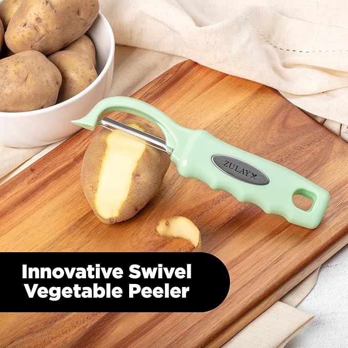 Zulay Kitchen Premium Vegetable Peeler for Kitchen - Swivel Peeler with Razor Sharp Stainless Steel Blades & Strong Ergonomic Handle - Dishwasher Safe, Easy To Use with Blemish Remover - Mint