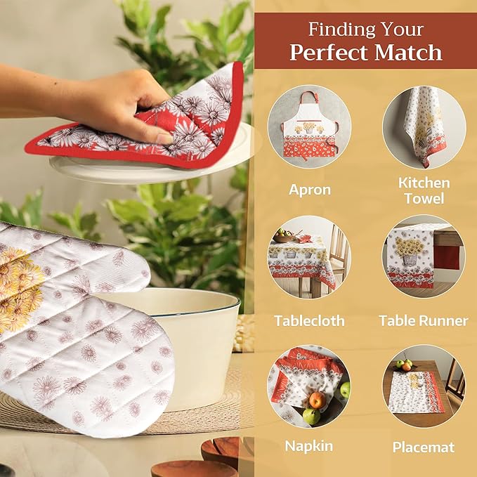 Maison d' Hermine Oven Gloves 100% Cotton Oven Mitt 7" x 13" with Loop Heat Resistant, BBQ, Cooking Gloves, Baking, Grilling, Kitchen, Handling Hot Pans (Pack of 1, Bagatelle)