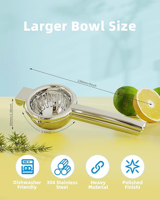 Lemon Squeezer Stainless Steel - Heavy Duty Solid Metal Squeezer Bowl - Large Manual Citrus Press Juicer and Lime Squeezer - 2 in 1 hand Juicer - Store Juice -No Splashing (Silver)