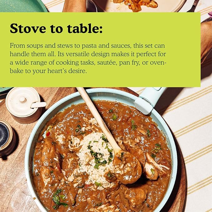 BytheTable Ombré Ceramic Titanium Non-Toxic, Nonstick Cookware Set 8-Piece Modular System with Removable Handle and Magnetic Lid, Magnetic Spatula, Eco-Friendly, Oven & Dishwasher Safe (Green)