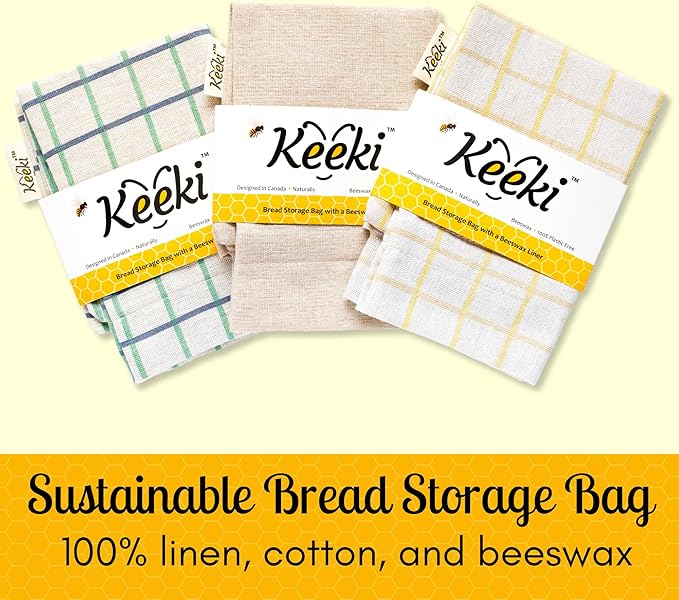 Keeki Bag - The Original Beeswax Lined Bread Bag for Homemade & Sourdough | Reusable Linen Bread Storage | Beeswax Wrap Alternative | Plastic-Free Storage w/Wide Opening & Drawstring Closure - Blue