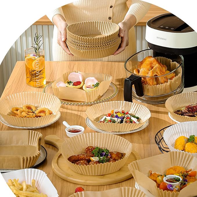 Air Fryer Disposable Paper Liner Square 6.3inch-7.9inch 100PCS Natural Baking Parchment Paper Air fryer liners,Oil-Proof High Temperature,for Air Fryers,Ovens,Pan and Microwaves