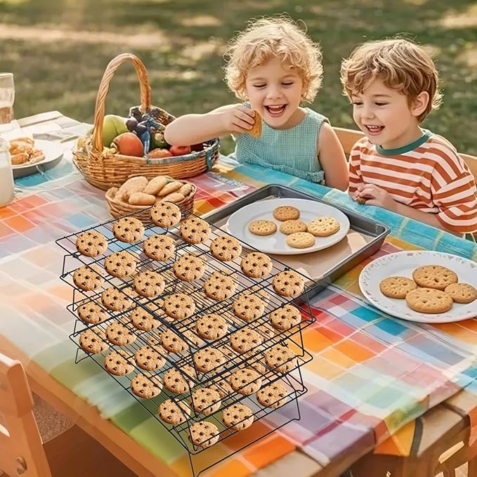 ShellKingdom Cooling Racks, Stainless Steel Non-Stick Baking Racks And Oven Safe Wire Cool Racks for Cookies, Cakes and Baking, 4-Tier, Foldable