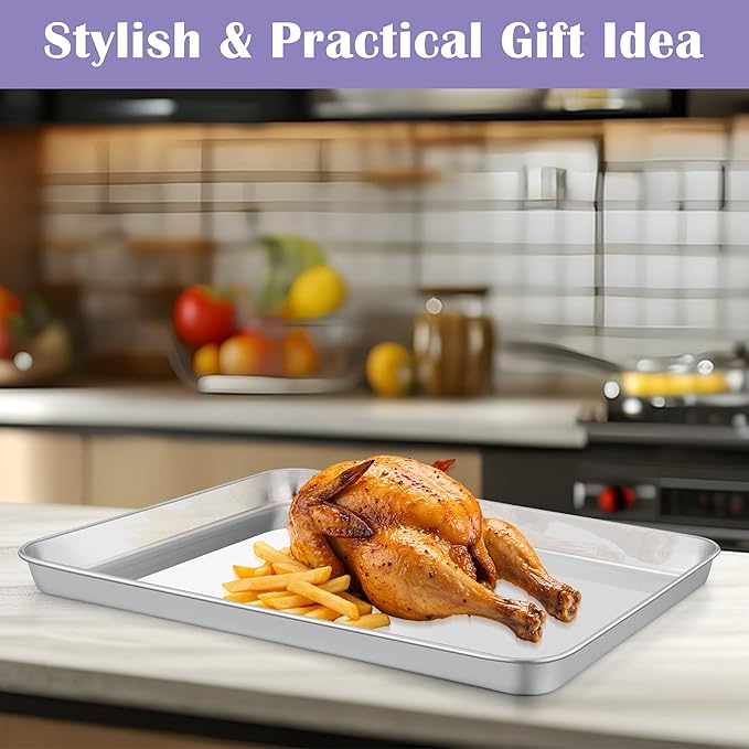 E-far Large Baking Sheet with Wire Rack (2 Pans + 2 Racks), 20 x 14 Inch Stainless Steel Cookie Pans Tray & Cooling Rack for Baking, Non Toxic & Heavy Duty & Rust Free, Oven & Dishwasher Safe