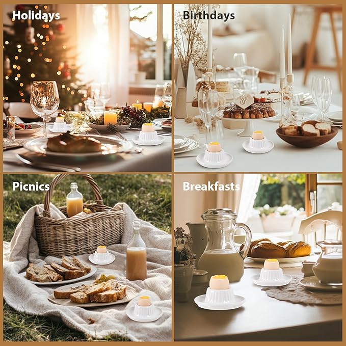 INGOFIN 2 Pcs Ceramic Egg Cups, Soft Boiled Egg Holders Set, Classic Porcelain Stackable, Easy to Clean Tray, Decorative Serving Dish for Breakfast, Easter or Kitchen, White