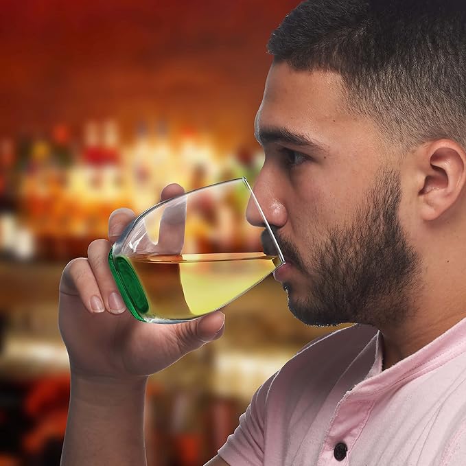 DISCOUNT PROMOS 10 ARC Stemless Wine Glasses Set, 21 oz. - Chardonnay, Cabernet, Merlot, Sauvignon - Green