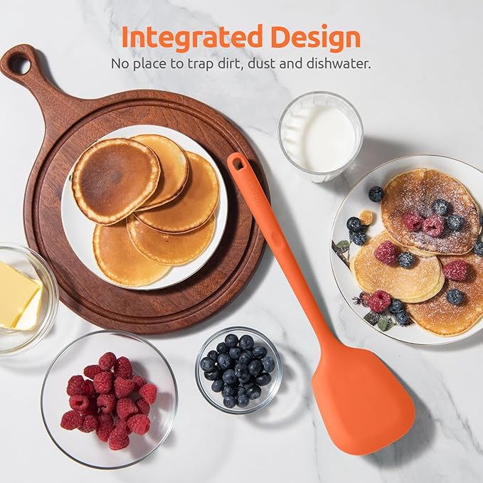 600ºF Heat Resistant Silicone Turners: U-Taste 13.6in Long Solid & Slotted Kitchen Spatula Flipper, Large Flexible Cooking Utensil for Flipping Egg, Pancake in Nonstick Cookware(Orange, 2PCS)