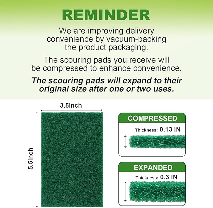 Heavy Duty Scouring Pads, 24Pcs Household Scour Pads for Kitchen, Garage and Outdoors, Reusable Dish Scrubber Pads for Pan and Metal Grill - Green