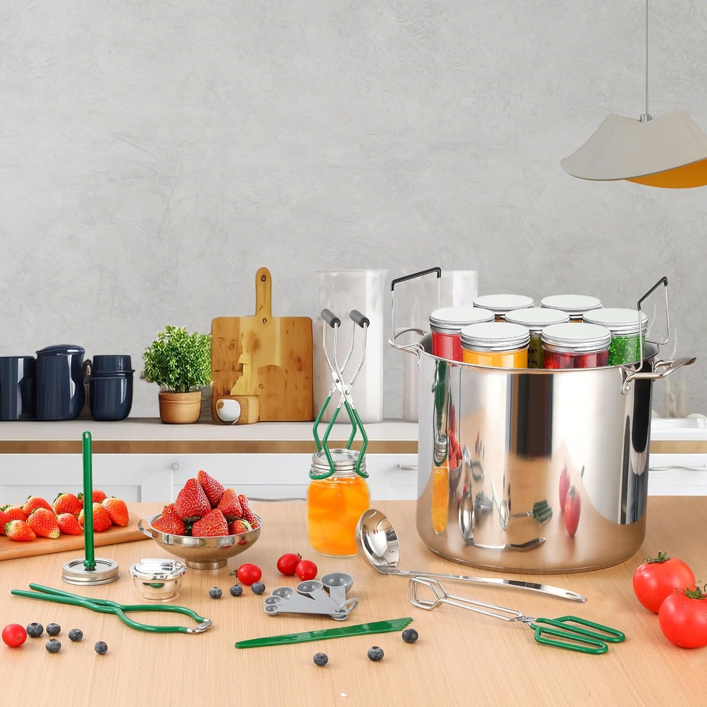 Canning Supplies Starter Kit,Canning Kit for Beginners of 11 with Rack, Jar Lifter,Funnel,Wrench,Tongs,Lid Lifter,Bubble Popper,Labels,ladle,Measuring Spoon-Deep Green