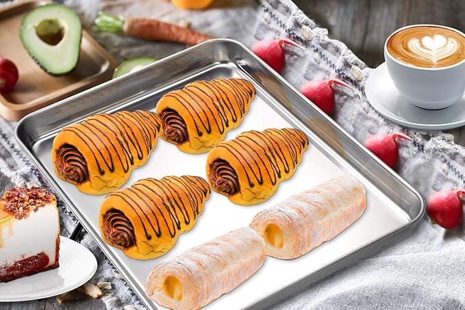 Baking Sheet, Yododo Stainless Steel Baking Pans Tray Cookie Sheet Toaster Oven Tray Pan Cookie Pan, Non Toxic & Healthy, Superior Mirror Finish & Rust Free, Easy Clean & Dishwasher Safe - 12.4 inch