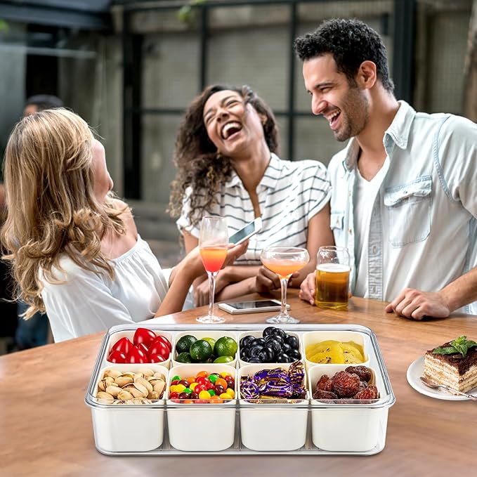 Divided Serving Tray with Lid and Handle,Portable Snack Box Container Snack,Veggie Tray Charcuterie Boxes Fruit Tray Candy Organizer for Entertaining,Party,Picnic,2Pack