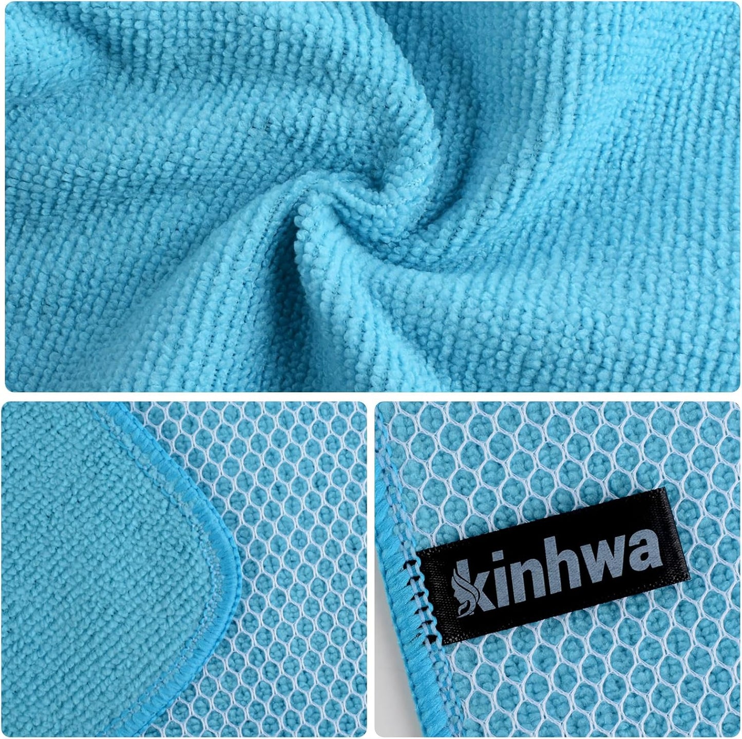 KinHwa Kitchen Washcloths for Dishes Absorbent Microfiber Dish Cloths Quick Dry Dish Rags with Poly Scour Scrub Side Ideal for Kitchen Cleaning (Blue, 7inchx7inch 9 Pack)