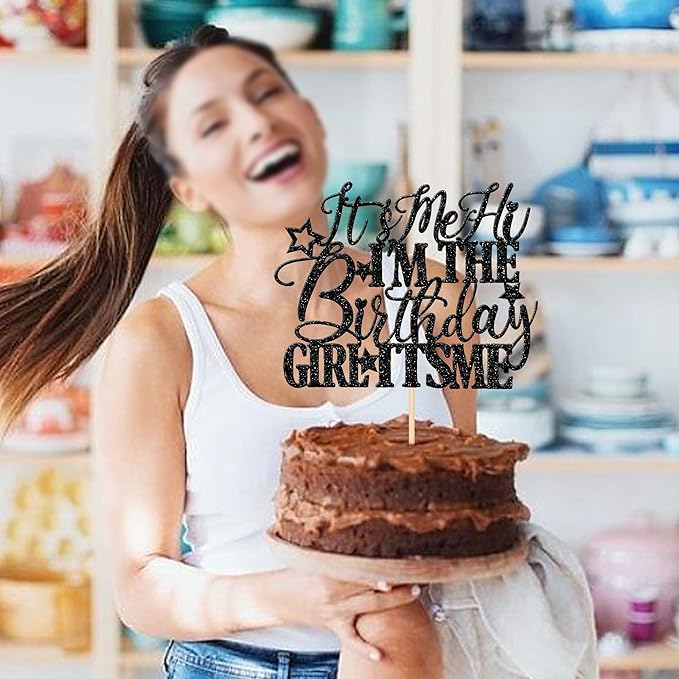 1 PCS It's Me Hi I'm the Birthday Girl It's Me Cake Topper Glitter Go Shawty It's Your Birthday Cake Pick for Funny Hot Pop Music Singer Theme Girls Birthday Party Cake Decorations Supplies Black