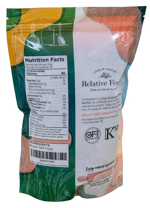 Relative Foods Teff Flour Ivory Brown – 2 lb | Naturally Gluten Free, Non-GMO, Vegan | USA Grown | Premium Ancient Grain Flour for Baking and Cooking