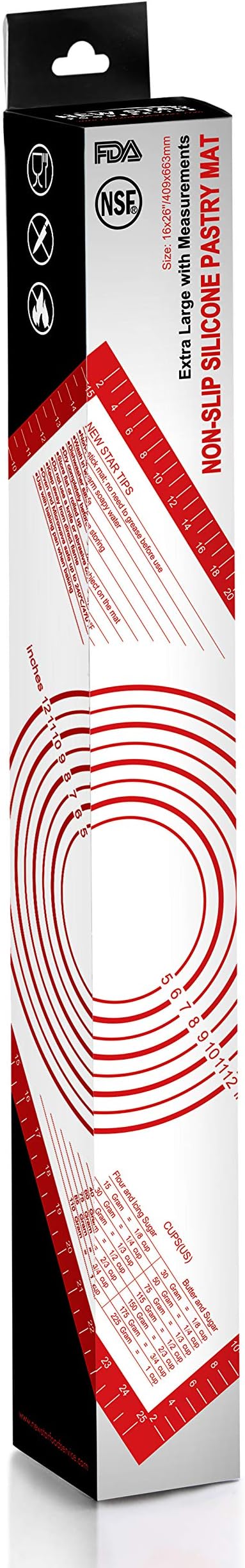 New Star 1029017 Non-Slip Silicone Pastry Mat, Extra Large with Measurements, 16x26'', NSF Certified