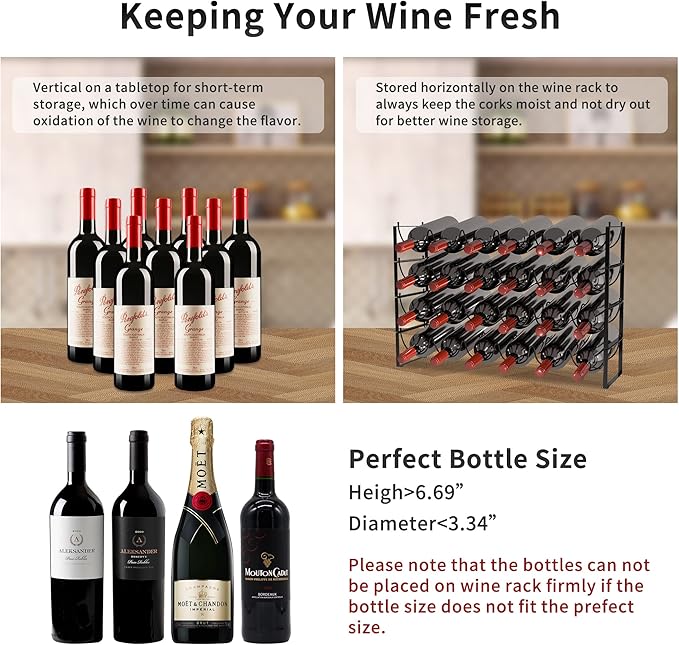 TONLEA 4-Tier Wine Rack - 3-in-1, Stackable, 24-Bottle Wine Storage Rack for Cabinet or Pantry (Dark Black, Version 3.0)