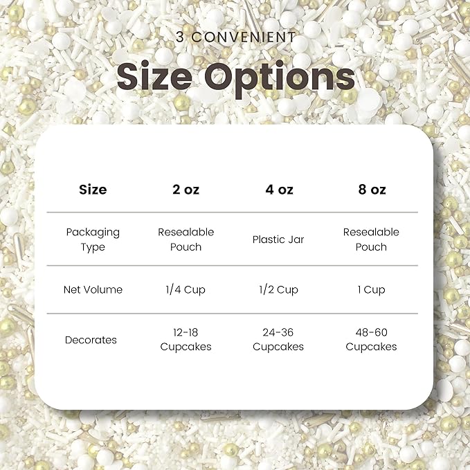 Wedding White Sprinkle Mix| Made In USA By Sprinkle Pop| Pastel White Sprinkles With Gold Metallics Dragees| Sprinkles For Decorating Bridal Shower Wedding Anniversary Party Cupcakes Cake Cookies, 2oz