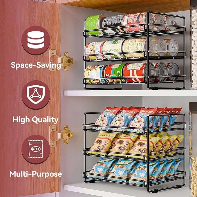SUFAUY 3 Tier Can Organizer for Pantry, Holds 36 Cans for Cabinet Storage or Kitchen Shelves, 12" d X 16.5" w X 14" h, Black