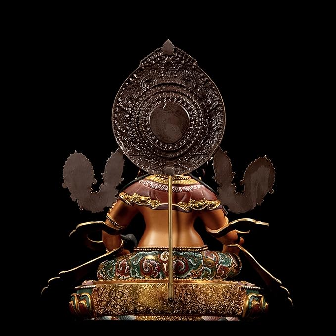 Vajrayana Statue Yellow Jambhala for Home Decor, Hand Painted, Wax Modeling Buddhist Buddha, Enhance Wealth Fengshui Statue, 14.17"