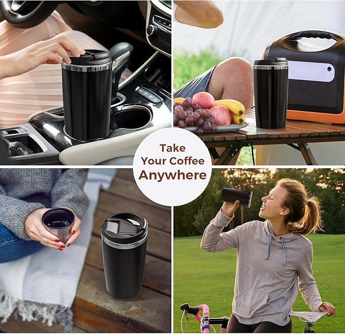 Single Serve Drip Coffee Maker with Travel Mug, One-Touch Operation, Fast Brew, Compact Small Coffee Maker with Removable Filter,Ideal for Home, Office, or On the Go(Black)