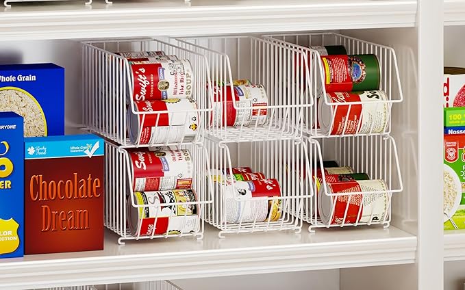 4 Tier Stackable Can Organizer For Pantry, Canned Goods Organizers And Storage For Kitchen, Soup Soda Can Dispenser For Pantry (L 15.35in X W 5.78in X H 25.59in) (white, 4-pack)