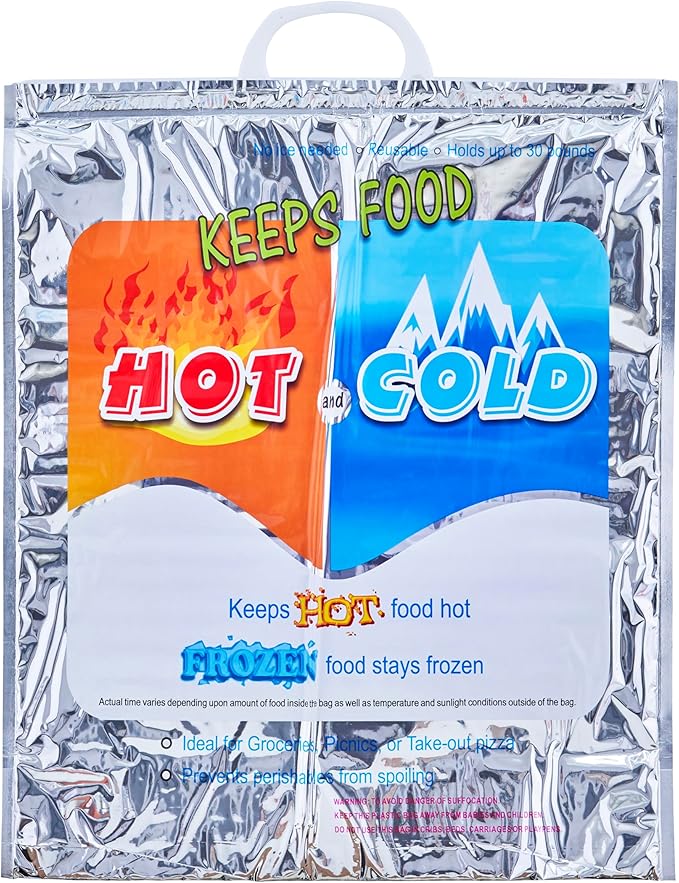 Superio Hot and Cold Insulated Bags for Food Delivery, Grocery Shopping Bags, Food Storage for Hot and Frozen Food for Travel, Disposable Cooler Bag, Reinforced Thermal Lunch Bag (1, 16"x5.5"x19")
