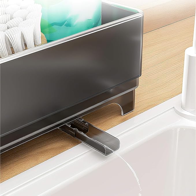 MOUKABAL Sponge Holder for Kitchen Sink, 2-Tier Sink Caddy Organizer with Drain Holes and Hooks, Holds Dishcloth, Sponge & Brushes, Kitchen Countertop Storage for New Home Essentials Black