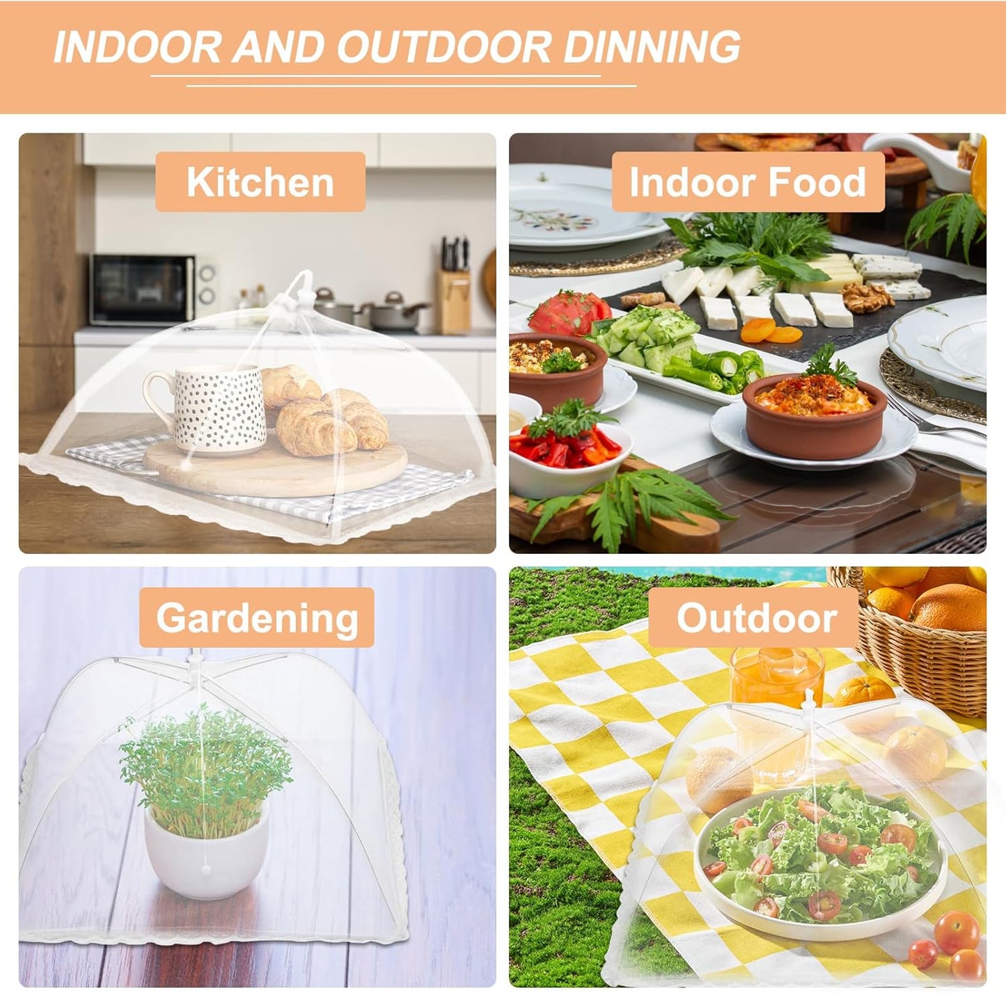 uxcell 3 Pcs Large and Tall Food Covers 15" Mesh Food Covers for Outdoors Collapsible Food Protector Covers Tent for Parties Outdoor Picnics BBQs, White