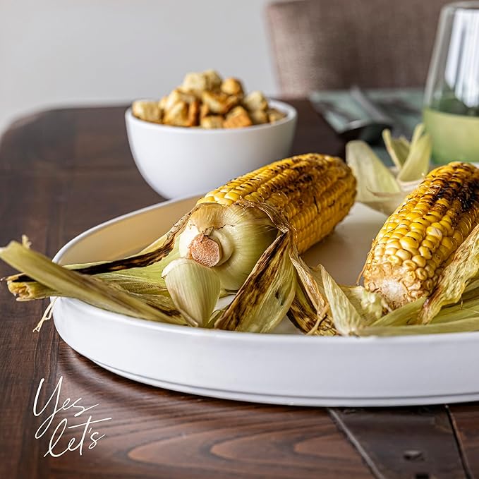 over&back Stackable Stoneware Serving Platter - Elegant 1-Piece Oval Serving Platter to Complete Your Kitchen Set - Perfect for Appetizers, Desserts, and More - 16" L x 11" W - Semi-Matte White