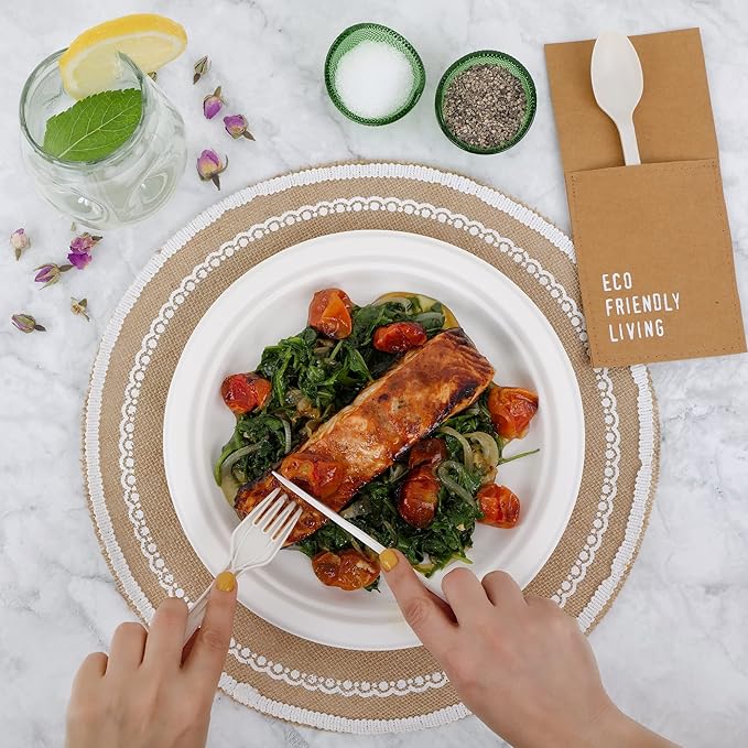 150pcs 100% Compostable Small Paper Plates (7 in), Heavy Duty, Eco Friendly Appetizer & Dessert Plates, Biodegradable Sugarcane Fiber