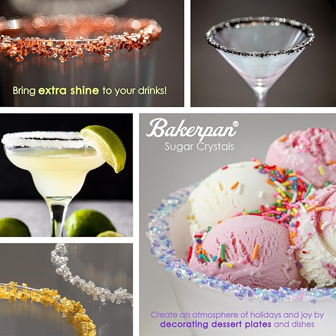 Bakerpan Pearlized Sugar Sprinkles for Baking - 5 Ounce - Sparkling Black Decorating Sugar Crystals for Cookies, Cake Pops, Ice Cream (Made in USA)