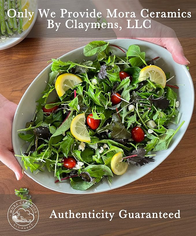 Mora Ceramic Large Serving Bowls- Set of 2 Oval Platters for Entertaining. Modern Kitchen Dishes for Dinner, Fruit, Salad, Turkey, etc. Oven, Dishwasher Safe, 110/80 oz, 16" / 14.6" - Earl Grey