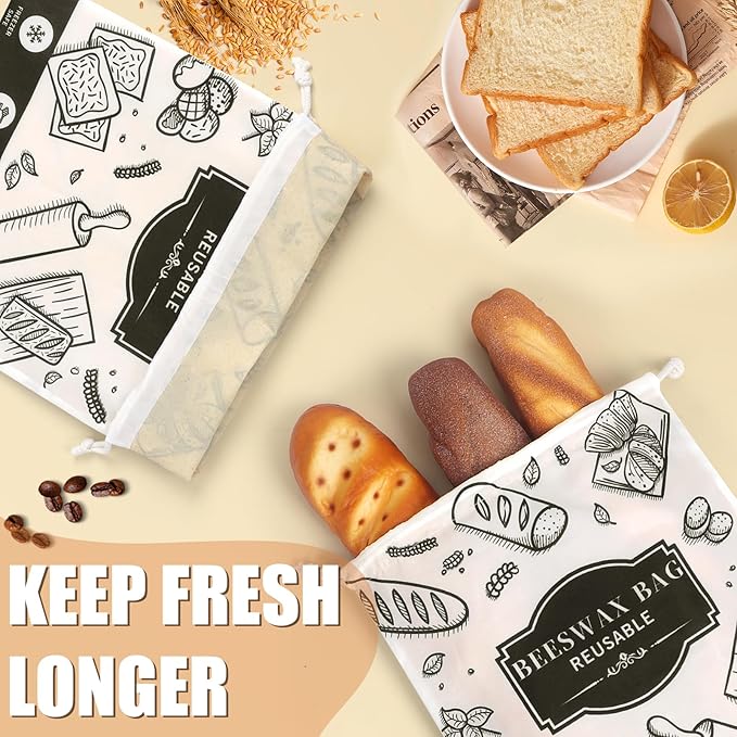 2-Pack Beeswax Bread Bags for Homemade Bread, Black Reusable Sourdough Storage Bags with Premium Beeswax Coating for Loafs Baguette Fresh Keeping,Great Homesteading Essentials and Baking Gifts.