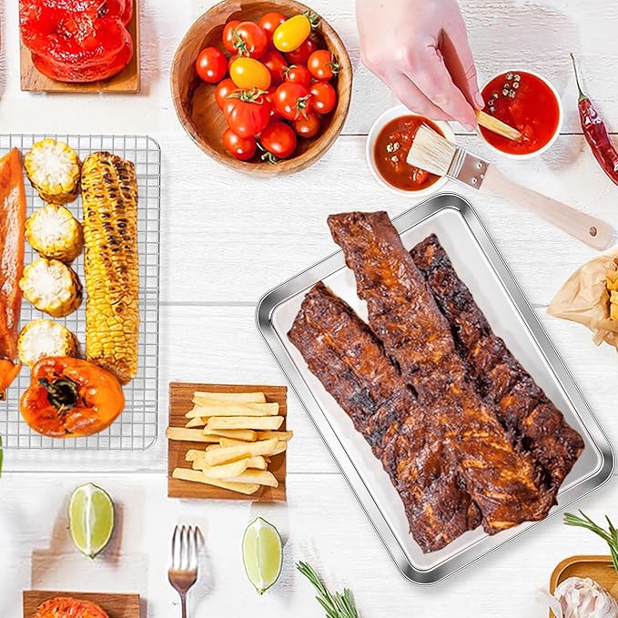 E-far Baking Sheet with Wire Rack Set, 17.6” x 13” Stainless Steel Cookie Sheet Baking Pan for Oven, Rimmed Large Metal Tray with Cooling Rack for Cooking Roasting, Non-Toxic & Dishwasher Safe
