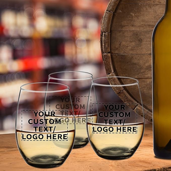 DISCOUNT PROMOS 50 ARC Stemless Wine Glasses Set, 21 oz. - Customizable Text, Logo - Chardonnay, Cabernet, Merlot, Sauvignon - Black