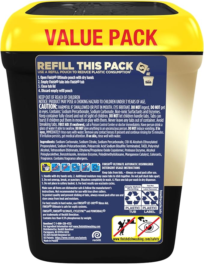 Finish Ultimate Dishwasher Pods, No Pre-Rinse Dishwasher Detergent Soap Removes Burnt-On Stain, with CycleSync Technology, Degreasing & Scrubbing Power, 52 Count (Packaging may vary)