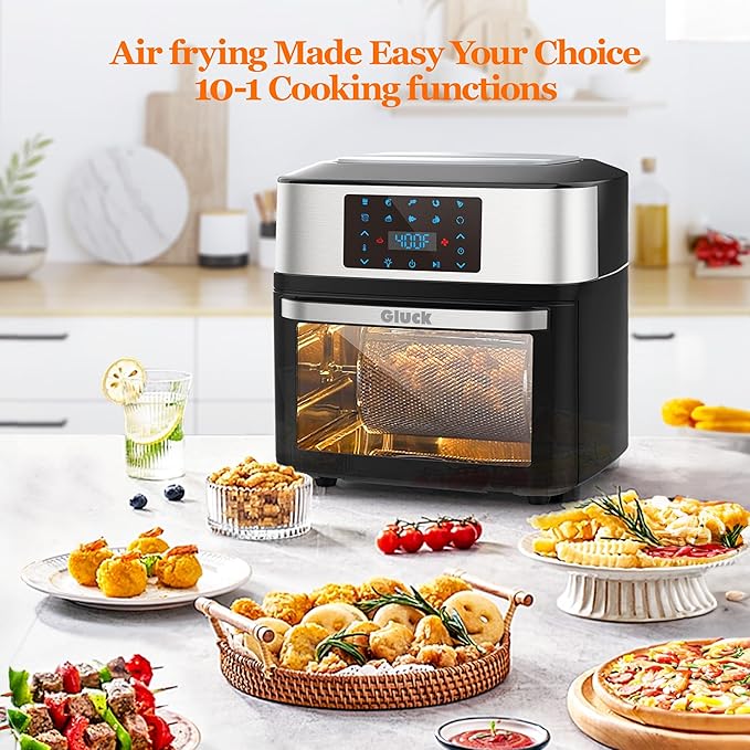 Air Fryer Oven Large 20 QT, 10-in-1 Toaster Oven Air Fryer Combo with Window for Family, Airfryer Oven with Rotisserie, 3 Dehydrating Racks, ETL Certified