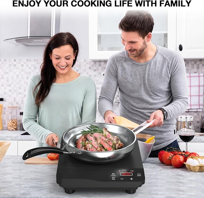 Induction Cooktop,1800W Portable Induction Burner & 10 Inch Fry Pan,110V-120V Hot Plate for Home, Electric Cooktop with 8 Power & 8 Temperature Levels,Timer