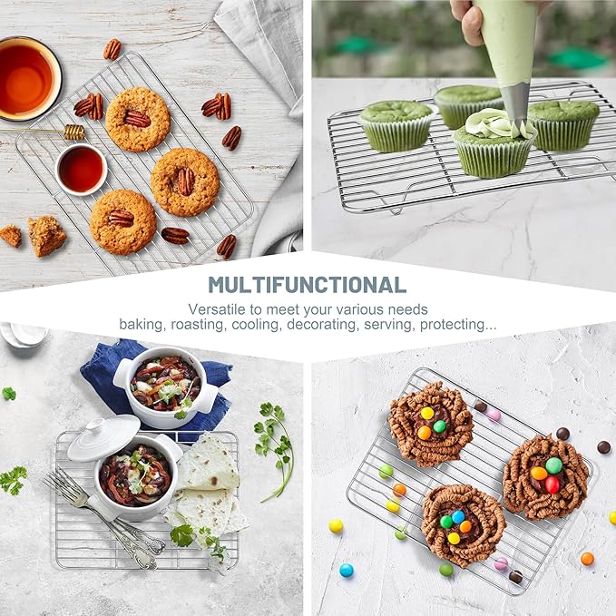 TeamFar Cooling Rack, 9.75” x 7.5” Stainless Steel Wire Baking Rack for Cooking Roasting Grilling, Fit for Oven Pan, Oven & Dishwasher Safe, Non-toxic & Heavy-Duty, 2PCS