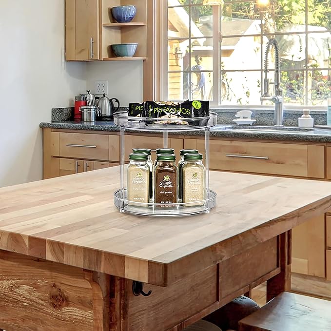 Sorbus 9 Inch 2 Tier Clear Lazy Susan Organizer, Turntable Organizer for Spice Organization for Cabinet, Lazy Susan Turntable for Kitchen, Home, Office, Closet, Classroom, Laundry Room Organization