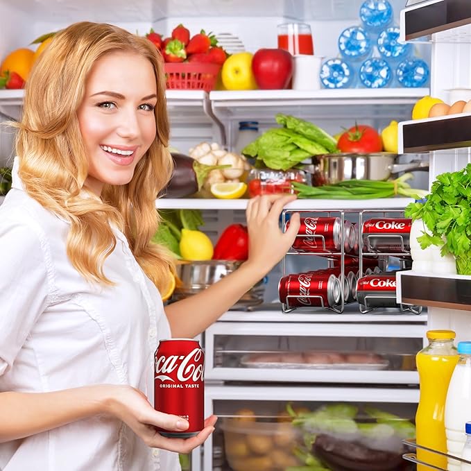 Sorbus Soda Can Rack Beverage Dispenser 12 Can Dispenser Organizer for Refrigerator (2 Pack, Silver)