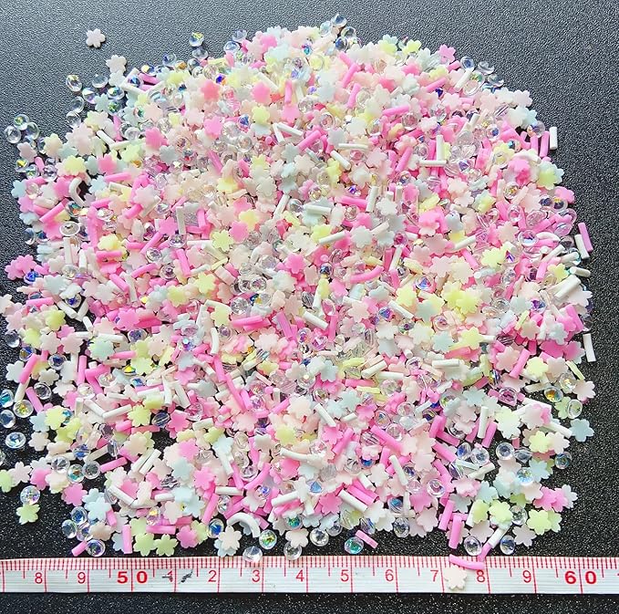EHOPE Fake Sprinkles Resin Sprinkles Fake Candy Sprinkles Clay Sprinkles Polymer Sprinkles Polymer Clay Slices for Nail Art DIY Crafts Cake Phone Case(40G-Sugar granules+Cherry Blossoms-19)