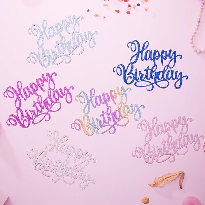 Happy Birthday Cake Toppers 9 Inch Glitter Happy Birthday Cake Pick for Birthday Anniversary Theme Party Cake Decorations Supplies - Black