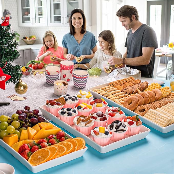 Delling Large Serving Platter, 16/14/12 Inch Rectangular Serving Trays for Serving Food, Serving Tray for Party - Set of 3, White